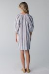 Modeststripekneelengthdresswithroundnecklineandhalflengthsleeves