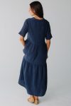 BrassandRoePonderingGauzeStraightSleeveDressinNavy