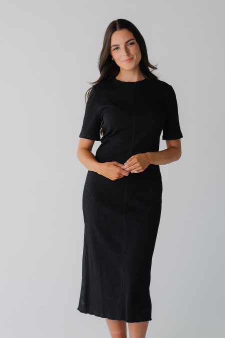 Brass & Roe Ribbed Midi Lettuce Hem Dress