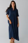 BrassandRoePonderingGauzeStraightSleeveDressinNavy