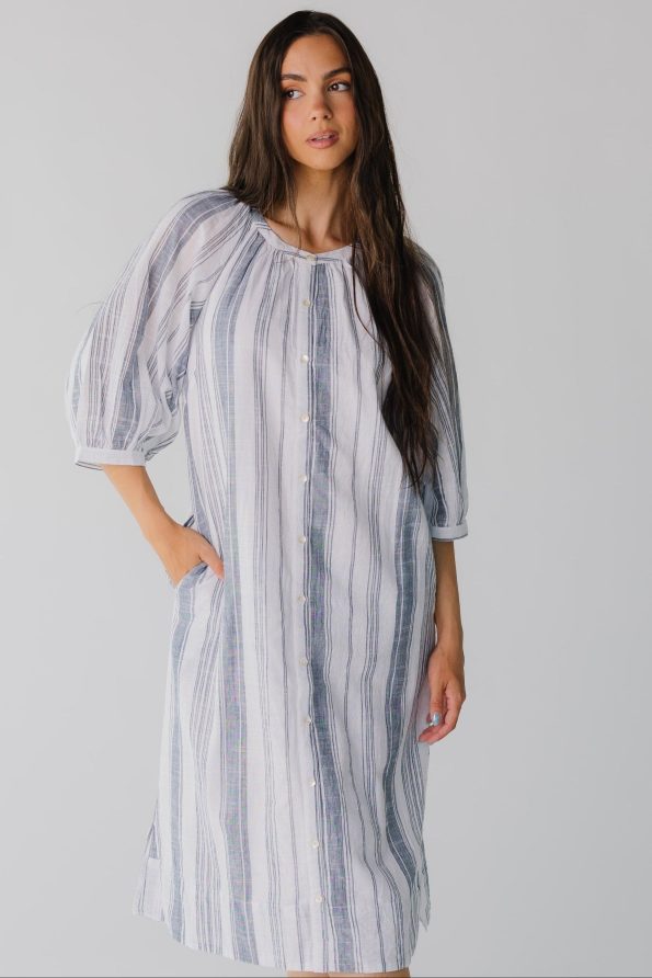 CitrusSeasideMidiDressinwhiteandbluestripe