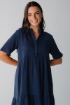 BrassandRoePonderingGauzeStraightSleeveDressinNavy