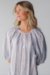 Modeststripekneelengthdresswithroundnecklineandhalflengthsleeves