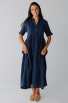 BrassandRoePonderingGauzeStraightSleeveDressinNavy